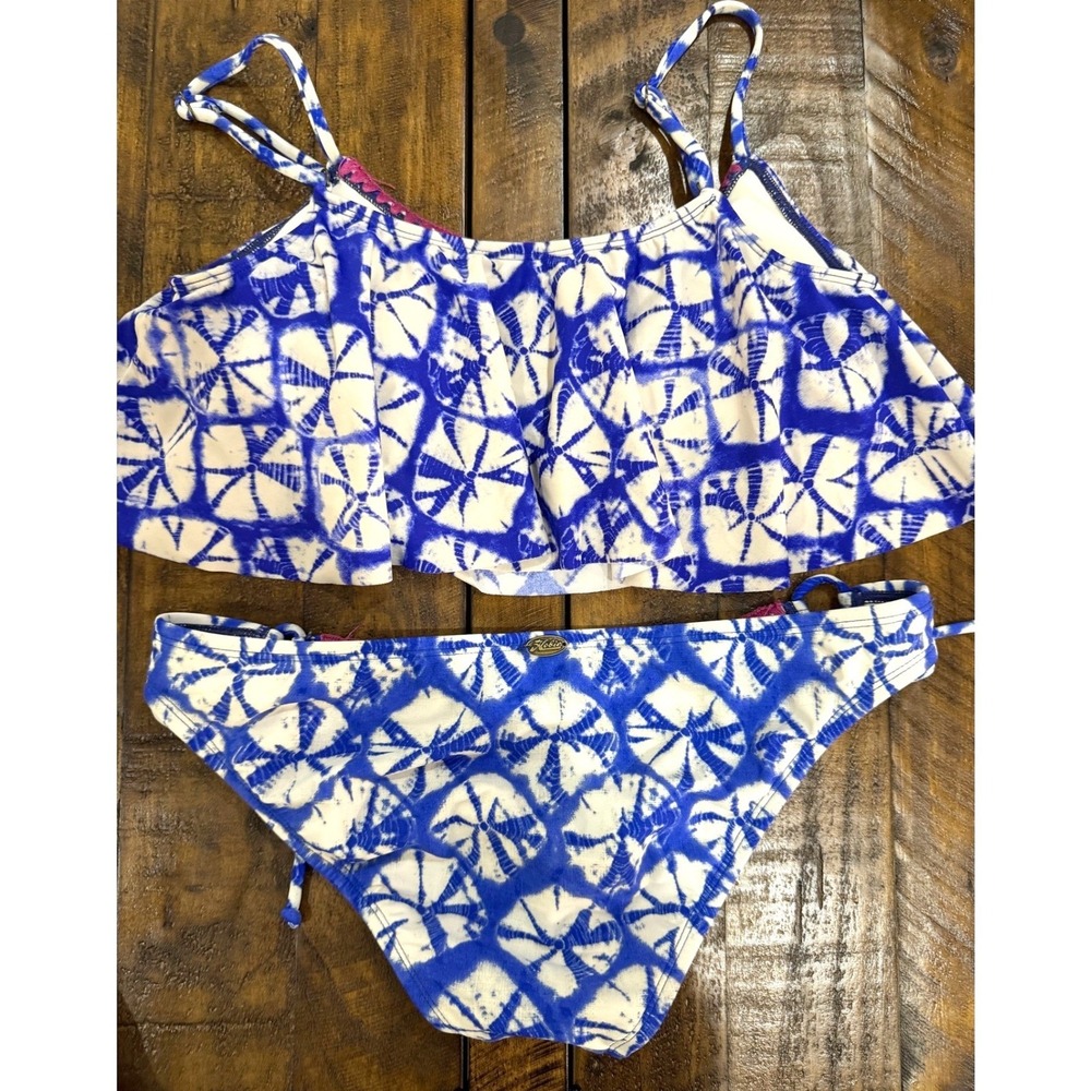 Hobie Side-Tie Bandeau Bikini Size Medium Beach Boho Tie Dye Flounce HS3BE88